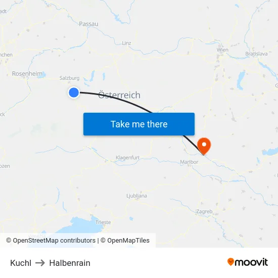 Kuchl to Halbenrain map