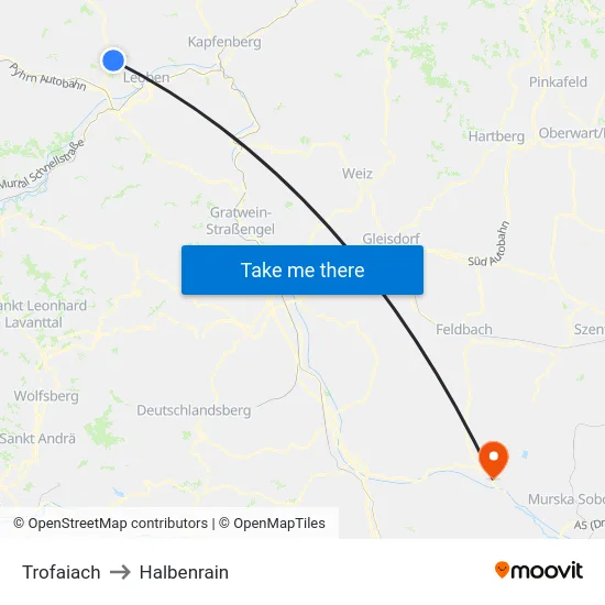 Trofaiach to Halbenrain map