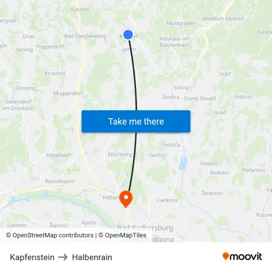 Kapfenstein to Halbenrain map