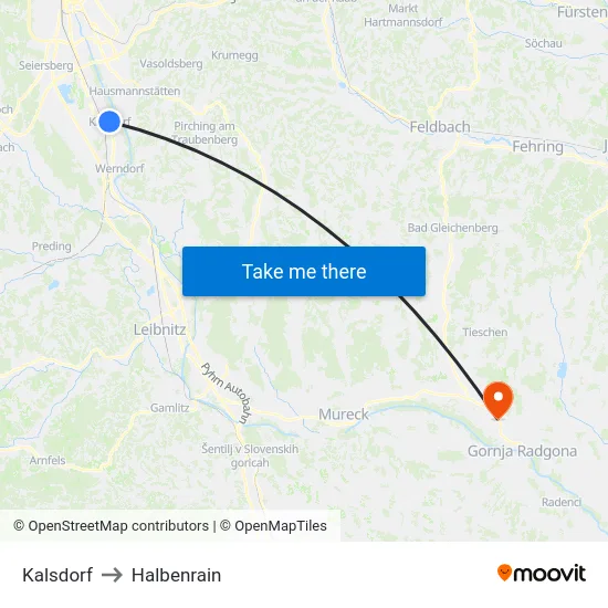 Kalsdorf to Halbenrain map