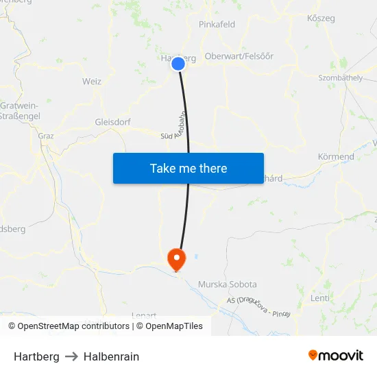 Hartberg to Halbenrain map