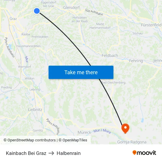 Kainbach Bei Graz to Halbenrain map