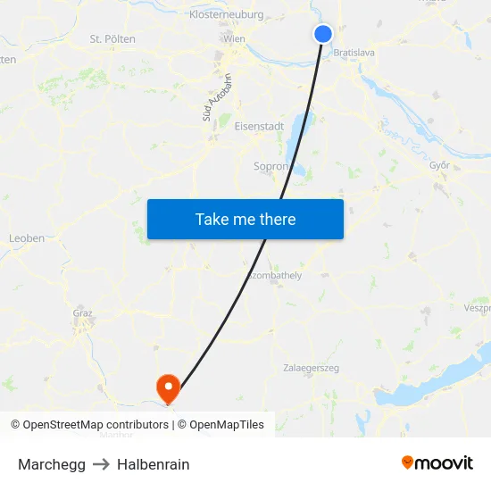 Marchegg to Halbenrain map