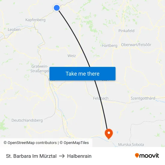 St. Barbara Im Mürztal to Halbenrain map