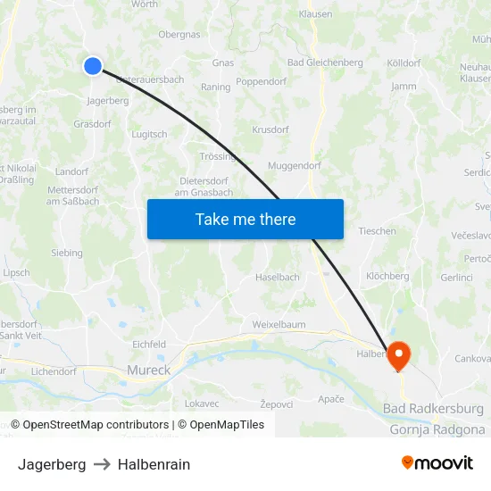 Jagerberg to Halbenrain map