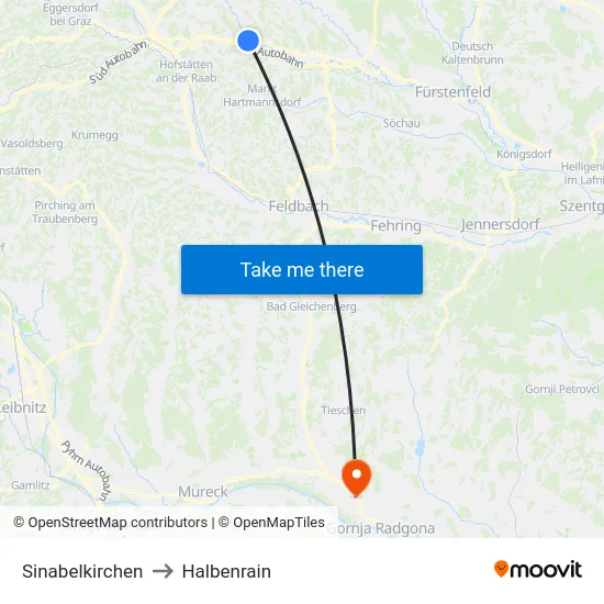 Sinabelkirchen to Halbenrain map