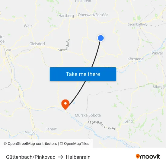 Güttenbach/Pinkovac to Halbenrain map