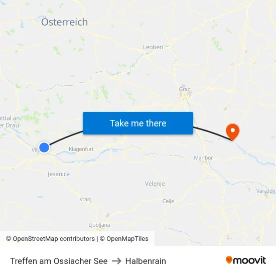 Treffen am Ossiacher See to Halbenrain map