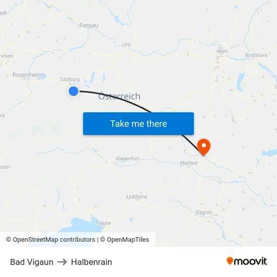 Bad Vigaun to Halbenrain map