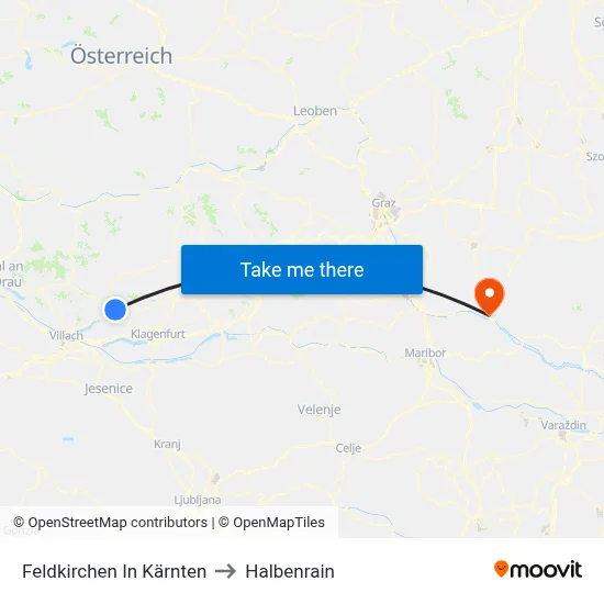 Feldkirchen In Kärnten to Halbenrain map