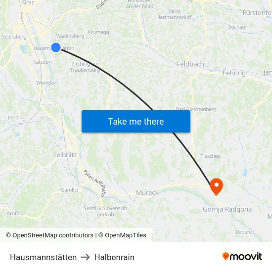 Hausmannstätten to Halbenrain map