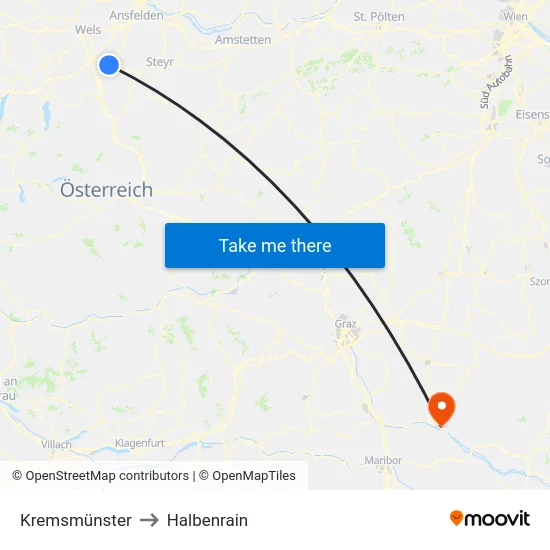 Kremsmünster to Halbenrain map