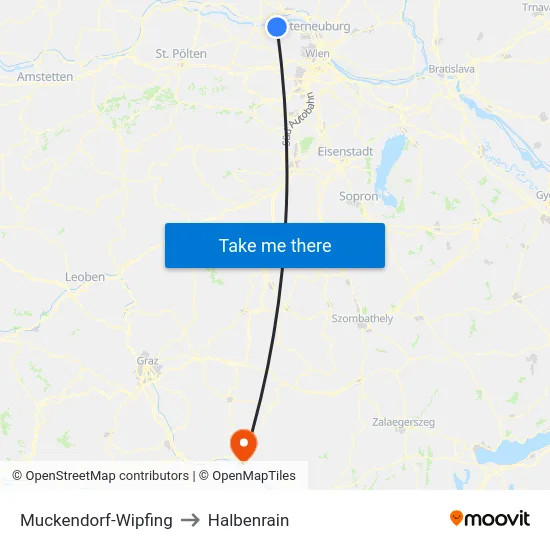 Muckendorf-Wipfing to Halbenrain map