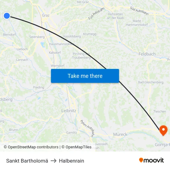 Sankt Bartholomä to Halbenrain map