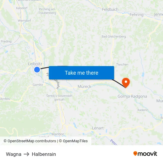 Wagna to Halbenrain map