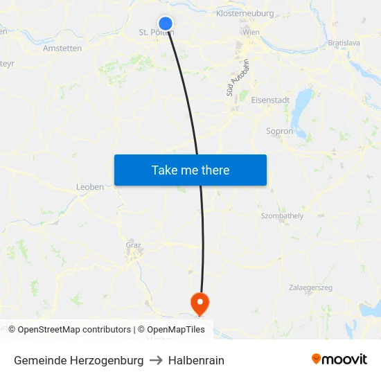 Gemeinde Herzogenburg to Halbenrain map
