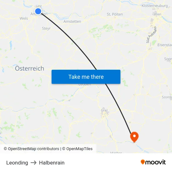 Leonding to Halbenrain map