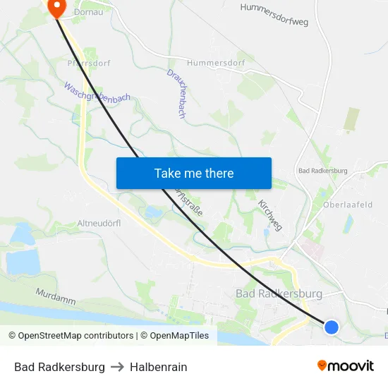 Bad Radkersburg to Halbenrain map