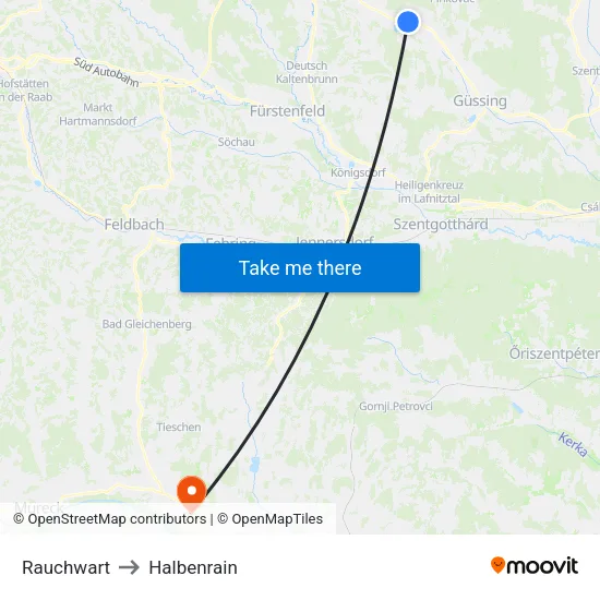 Rauchwart to Halbenrain map