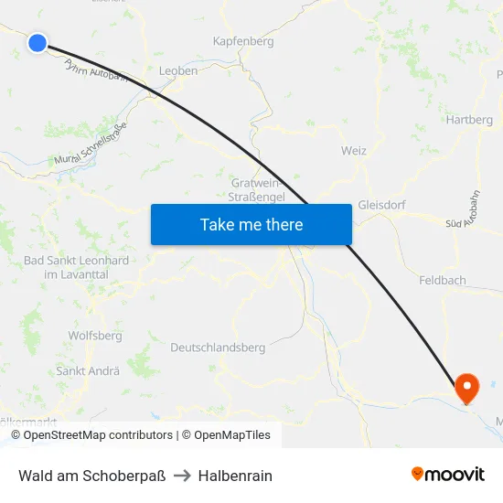 Wald am Schoberpaß to Halbenrain map