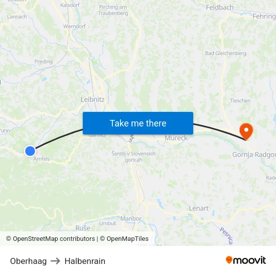 Oberhaag to Halbenrain map