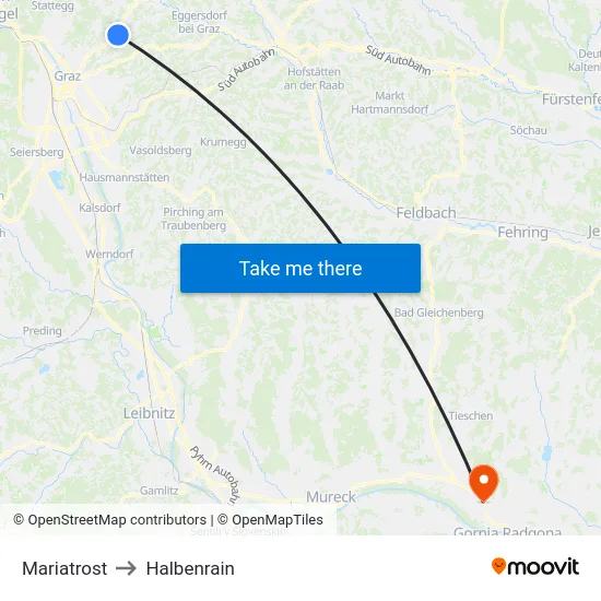 Mariatrost to Halbenrain map