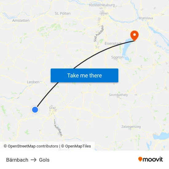 Bärnbach to Gols map