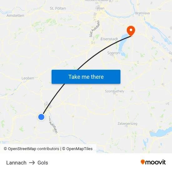 Lannach to Gols map