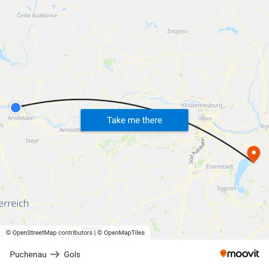Puchenau to Gols map