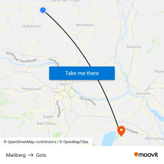 Mailberg to Gols map