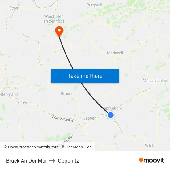 Bruck An Der Mur to Opponitz map