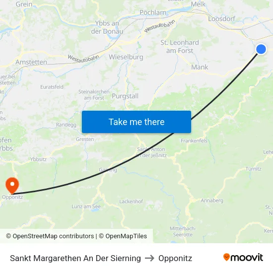 Sankt Margarethen An Der Sierning to Opponitz map