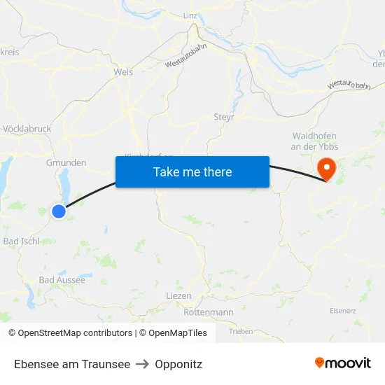 Ebensee am Traunsee to Opponitz map