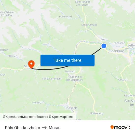 Pöls-Oberkurzheim to Murau map