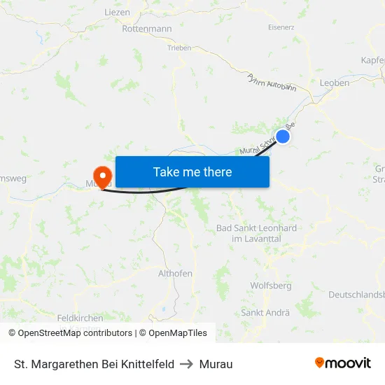 St. Margarethen Bei Knittelfeld to Murau map