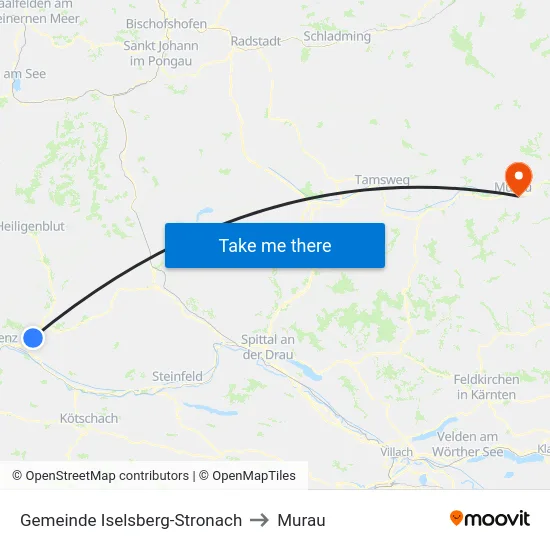 Gemeinde Iselsberg-Stronach to Murau map