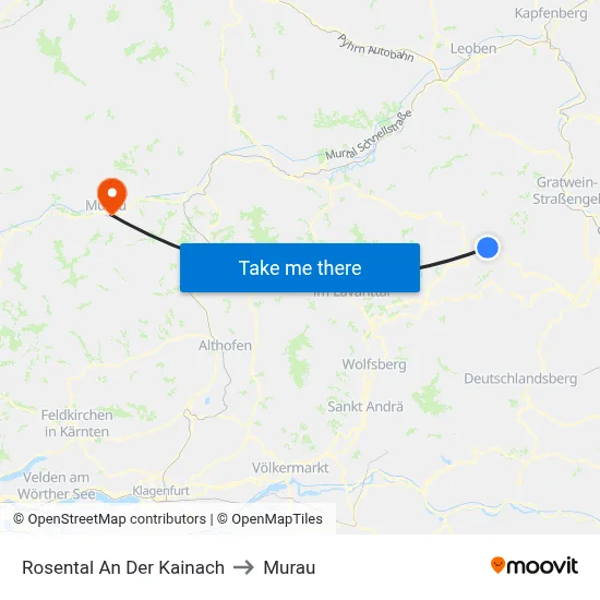 Rosental An Der Kainach to Murau map
