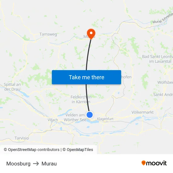 Moosburg to Murau map