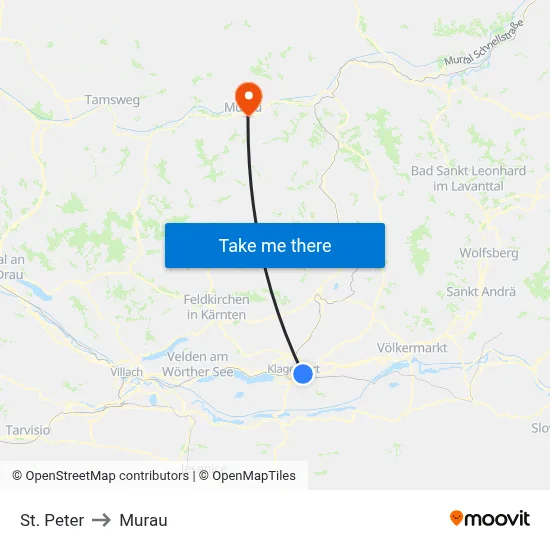 St. Peter to Murau map