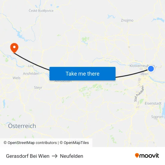 Gerasdorf Bei Wien to Neufelden map