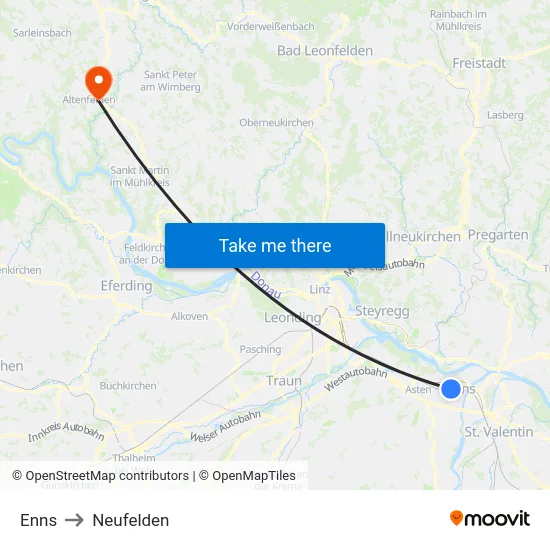 Enns to Neufelden map