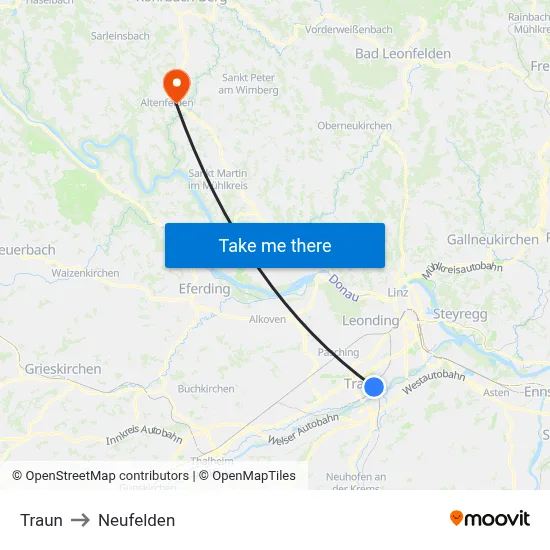 Traun to Neufelden map