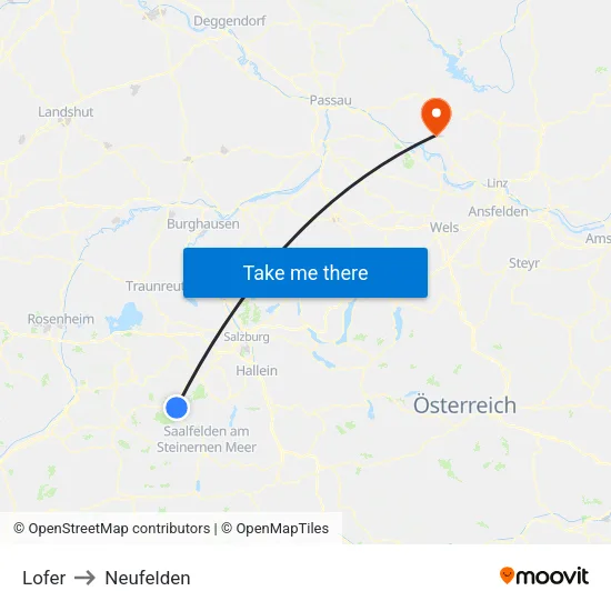 Lofer to Neufelden map
