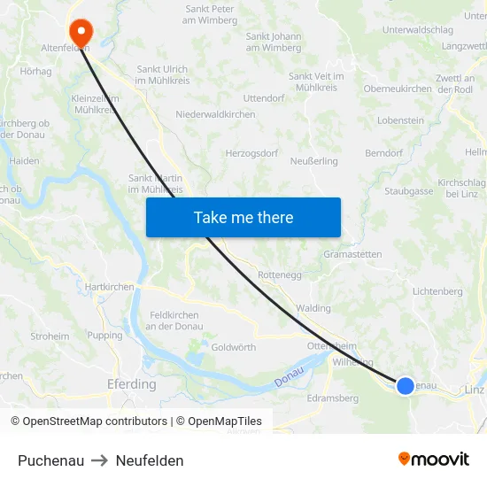 Puchenau to Neufelden map