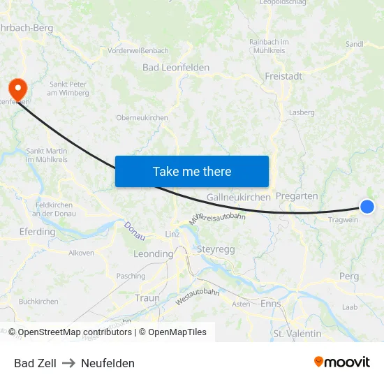 Bad Zell to Neufelden map