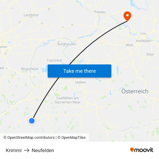 Krimml to Neufelden map