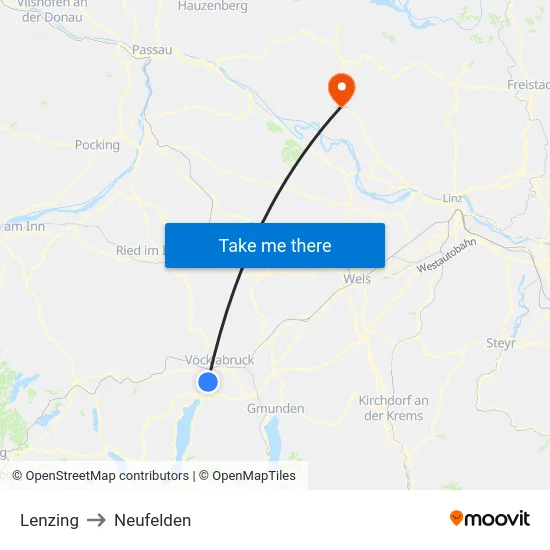 Lenzing to Neufelden map