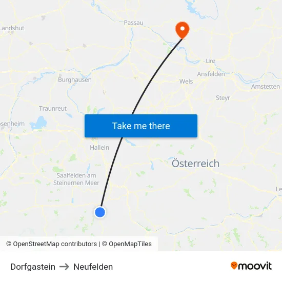 Dorfgastein to Neufelden map