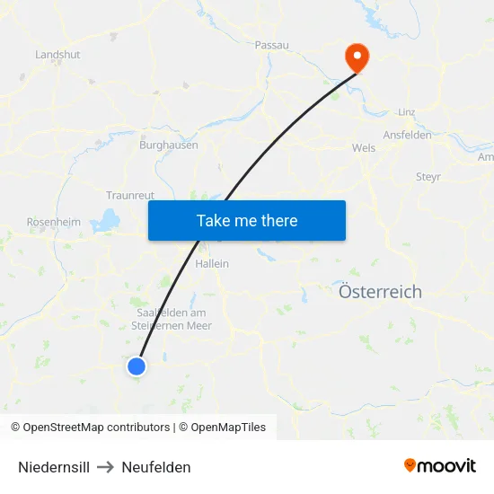 Niedernsill to Neufelden map