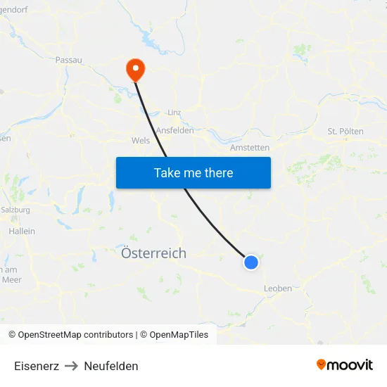 Eisenerz to Neufelden map